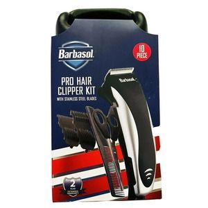 Barbasol 10 Pc Pro Hair Clipper Kit Men Trimmer Hair Cut Stainless Steel Blades